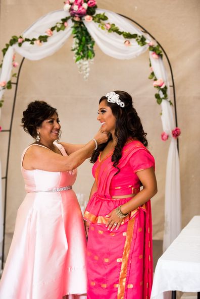 Bride wears mother's Sri Lankan going away sari for her wedding day