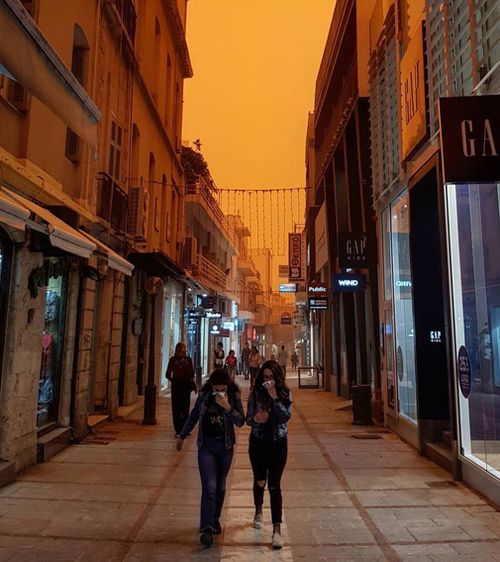 Pedestrians were seen to be struggling while walking in streets through the dust. Picture: Russian Market.