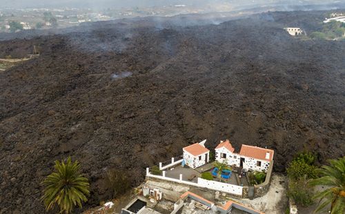 The lava destroyed houses on the island of La Palma in the Canaries, Spain. 