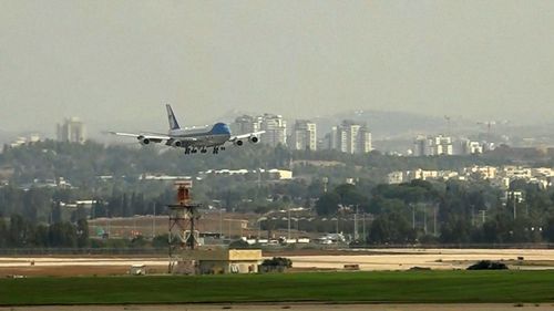 Air Force 1 lands in Tel Aviv, October 18, 2023.