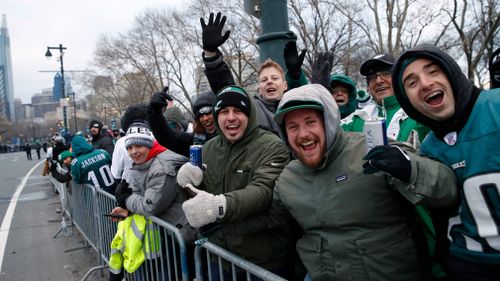 Eagles fans 'twenty deep' on the streets of Philadelphia (AAP)

