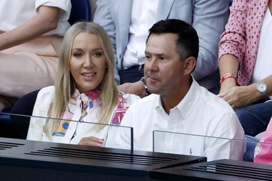 Rianna Jennifer Cantorlook and Ricky Ponting look on in the Mens Singles Final between Stefanos Tsitsipas of Greece and Novak Djokovic of Serbia during day 14 of the 2023 Australian Open at Melbourne Park on January 29, 2023 in Melbourne, Australia.