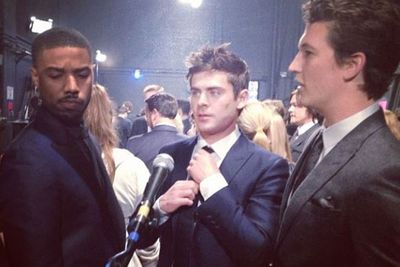 @peopleschoice: So many cute guys in one pic! @zacefron, @milest87, and @michaelbjordan practicing their presenter lines backstage now! #peopleschoice