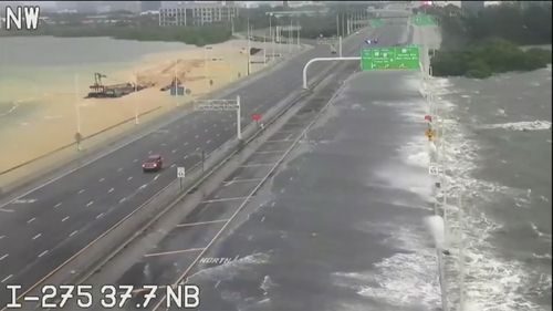 This photo provided by FDOT shows flooded interstate 275 Over Tampa Bay, Fla., on Wednesday, Aug. 30, 2023.   