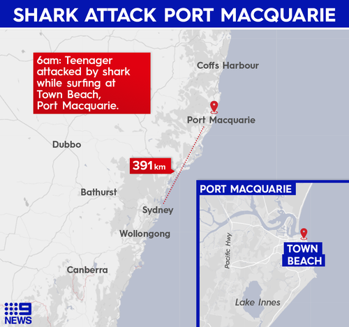 A teenage boy was attacked by a shark while surfing.
