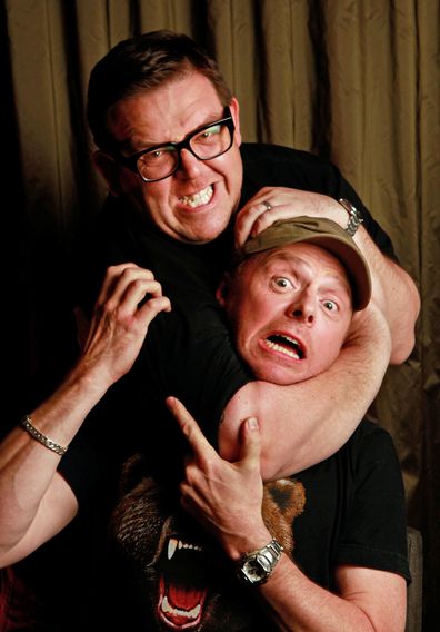 Simon Pegg (hat) and Nick Frost from the movie Paul. 7 April 2011.