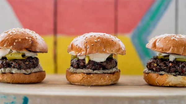 Tom Walton's lamb kofta sliders with pickles, green harissa, smokey eggplant and yogurt recipe