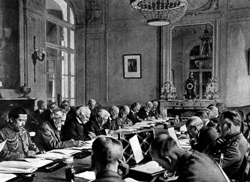 World leaders at the Treaty of Versailles in 1919. Germany was faces with harsh penalties by the Allied victors of World War I. 