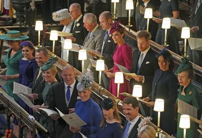 Crown Prince Pavlos of Greece (front right) attends the wedding of Princess Eugenie of York and Jack Brooksbank in St George's Chapel, Windsor Castle, near London, England, Friday Oct. 12, 2018.