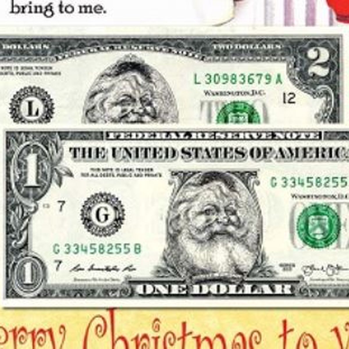 XMAS OFFICIAL Genuine Legal Tender U.S MERRY CHRISTMAS SANTA CLAUS $2 Bill 