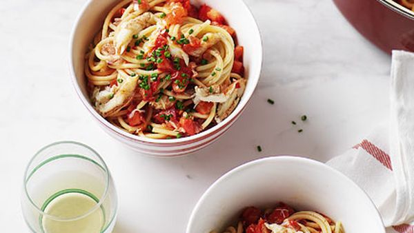 Bigoli with crab, tomatoes and anchovy