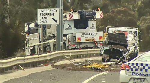 The driver and passenger got out of the truck to check on the load when the male passenger was hit by a passing crane.