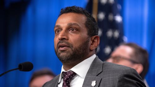 FBI Director Kash Patel speaks with reporters during a news conference at the Department of Justice, Wednesday, Nov. 19, 2025, in Washington. (AP Photo/Mark Schiefelbein)