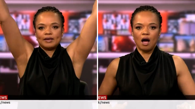 BBC news reader Lukwesa Burak caught stretching on Live tv