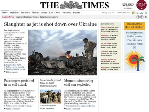 The Times: Slaughter as jet is shot down over Ukraine