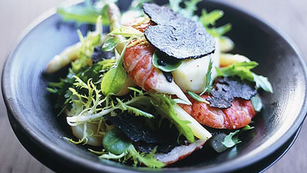 Marron, truffle and asparagus salad