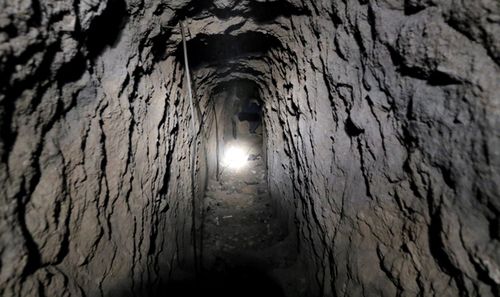 A view of an underground tunnel under the recently-captured Jobar town in the Eastern Ghouta, in the countryside of Damascus, Syria. (AAP)