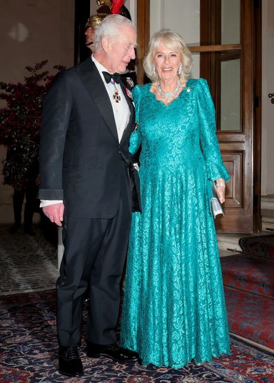 ROME, ITALY - APRIL 09: King Charles III and Queen Camilla during day three of King Charles III and Queen Camilla's State visit to The Republic of Italy on April 09, 2025 in Rome, Italy. Their Majesties will attend a State Banquet at the Palazzo Quirinale, hosted by The President. (Photo by Chris Jackson/Getty Images)