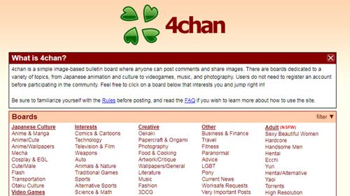 4chan is a social media board blocked by Telstra in the wake of the Christchurch attack.