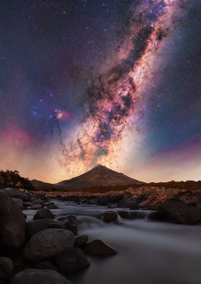 'Milky Way Rising over Stony River & Mt Taranaki'
