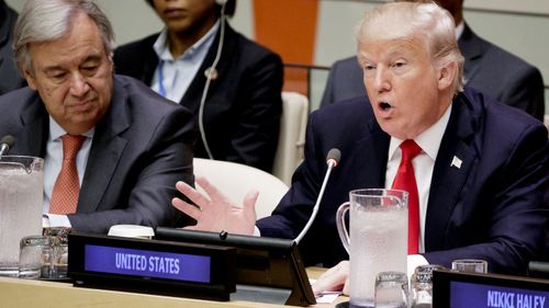 US President Donald Trump addresses the UN. (AAP)
