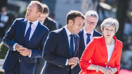 President of the European Council Donald Tusk, French President of the Republic Emmanuel Macron and British Prime minister Theresa May.