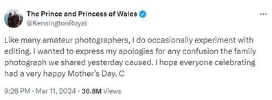 Princess of Wales apology on X