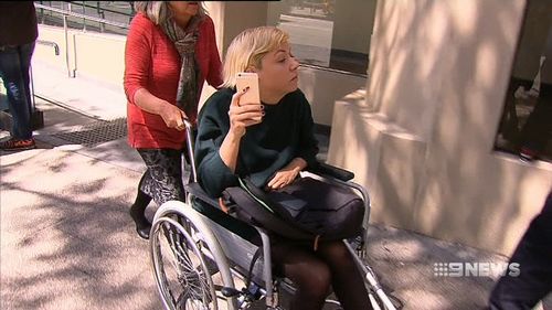 Today, Ms Gray turned up to court shaking, in a wheelchair. Mr Fry says she was perfectly fine dropping off her kid yesterday.