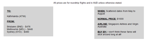 A recent email sent out by Scott's Cheap Flights.