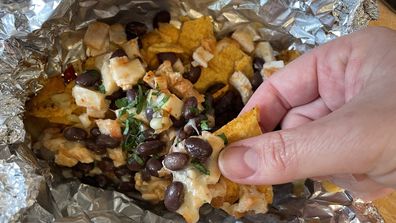 Foil bag nachos on the fire makes a fun dinner