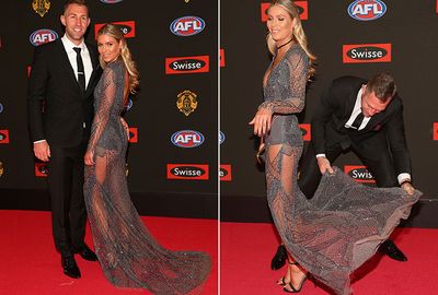 She got some help from partner and Magpies star Travis Cloke. (Getty)