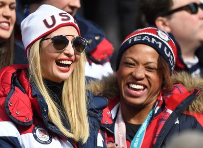 Ivanka Trump with United States women's two-man bobsled silver medalist Lauren Gibbs. Photo: AAP