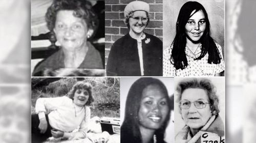 The victims of the Frankston and Tynong North murders: (Top) Allison Rooke, Bertha Miller, Catherine Headland, (Bottom) Ann-Marie Sargent, Nuramol Stephenson, Joy Summers.