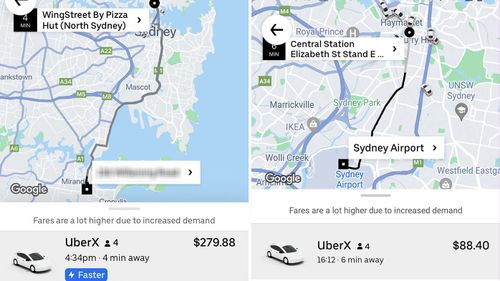 Uber surge pricing during Sydney Trains delays.