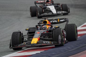 Red Bull&#x27;s Max Verstappen leads Alpha Tauri&#x27;s Yuki Tsunoda during the F1 Sprint ahead of the Grand Prix of Austria.