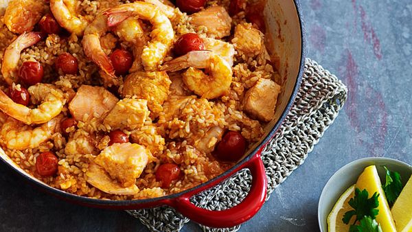 Heart-healthy seafood with tomato rice