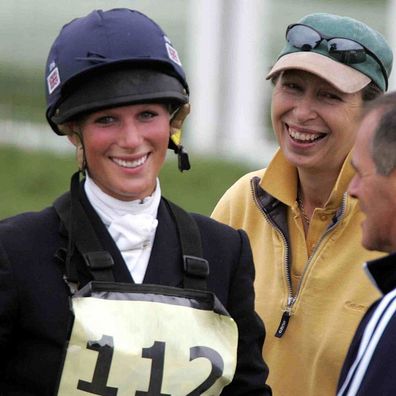 TETBURY, ENGLAND - AUGUST 5: Zara Phillips laughs with her mother Princess Anne on the second day of the Gatcombe Horse Trials at the Gatcombe Estate on August 5, 2006 in Tetbury, England.(Photo by Matt Cardy/Getty Images)