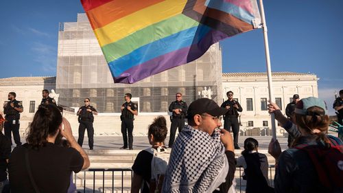 Demonstrators outside the Supreme Court.