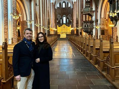 King Frederik X with Queen Mary at Roskilde Cathedral in Denmark.