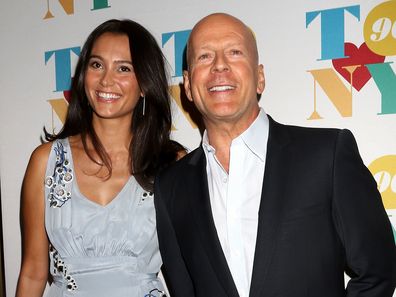 Bruce Willis and Emma Heming Willis attend Tony Bennett 90th Birthday Party on August 3, 2016 in New York City.