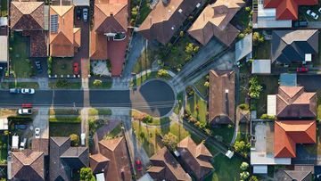 An aerial view of houses in suburban Melbourne.