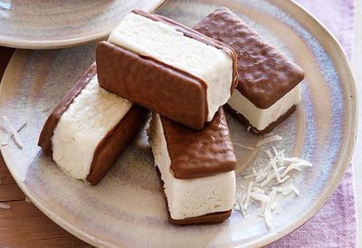 Recipe: <a href="https://kitchen.nine.com.au/2016/05/05/10/46/coconut-tim-tam-icecream-sandwiches" target="_top">Coconut Tim Tam ice-cream sandwiches</a>