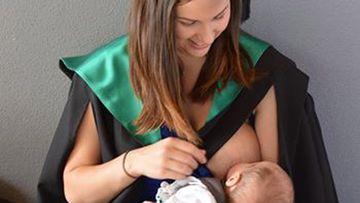 Queensland mum Jacci Sharkey celebrates her graduation and motherhood (Facebook). 