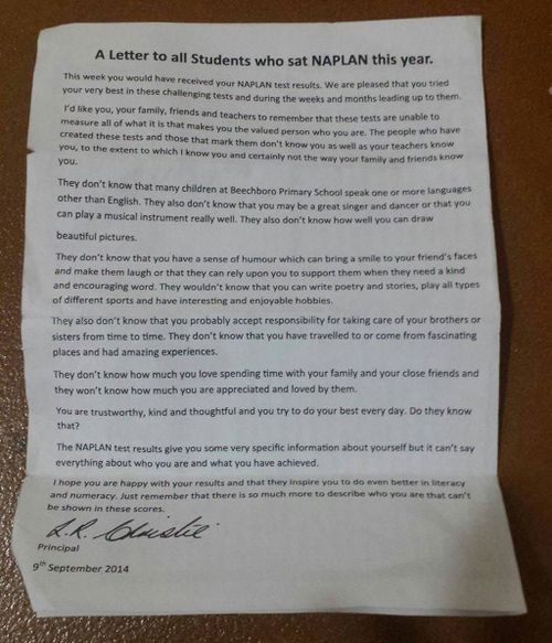 The letter Beechboro Primary School principal Len Christie wrote to his students. (supplied)