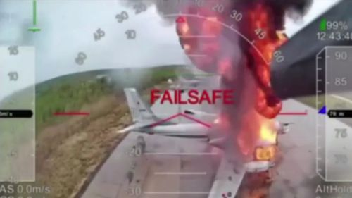 Footage of Ukraine's drone attack on Russian fighter jets.