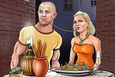 Mike Tindall enjoys some pasta with wife Zara Philips, Lady & the Tramp style