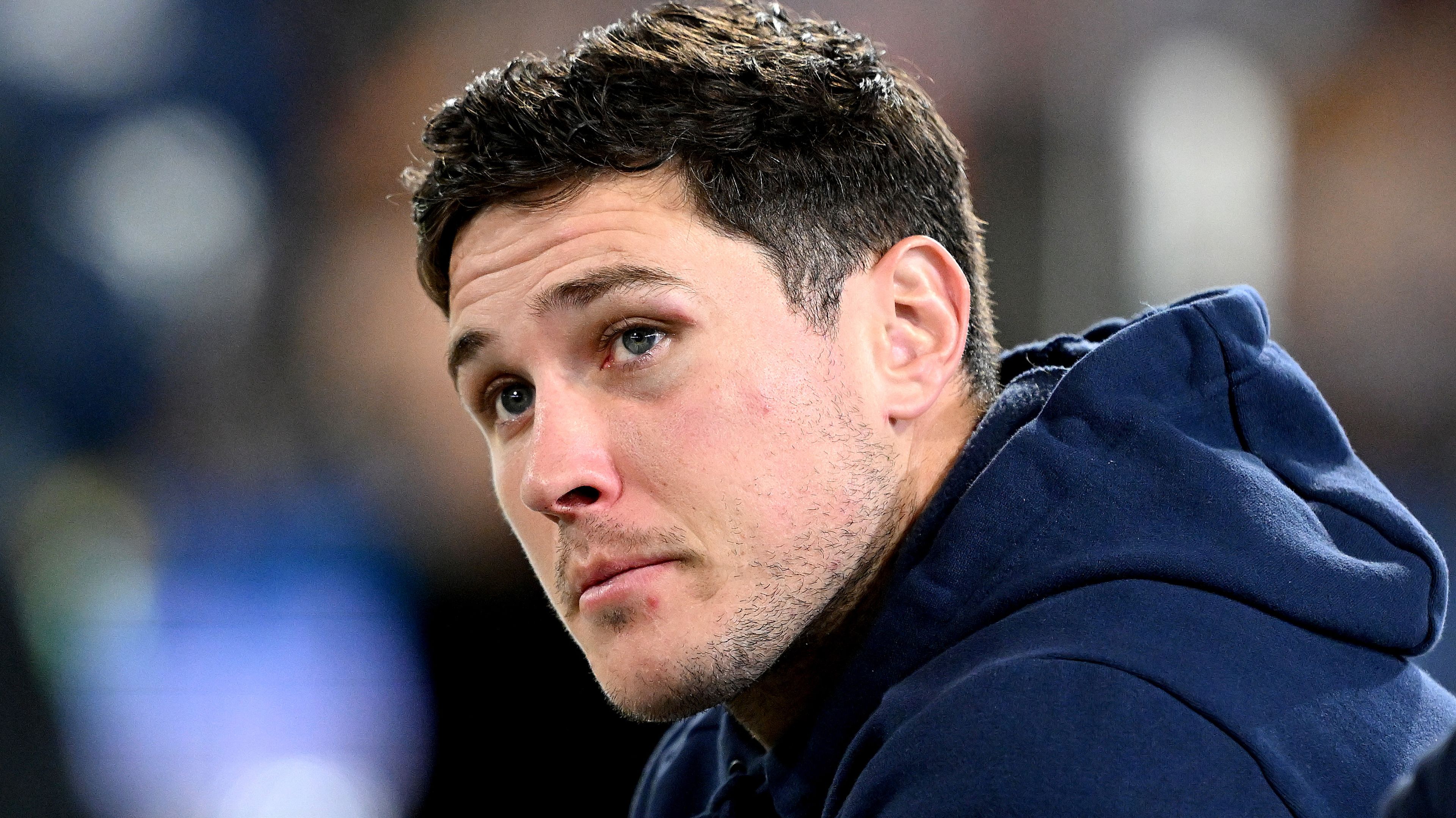 Mitchell Moses of the Eels is seen looking dejected after sustaining an injury during the round 24 NRL match between the Brisbane Broncos and Parramatta Eels at The Gabba on August 11, 2023 in Brisbane, Australia. (Photo by Bradley Kanaris/Getty Images)