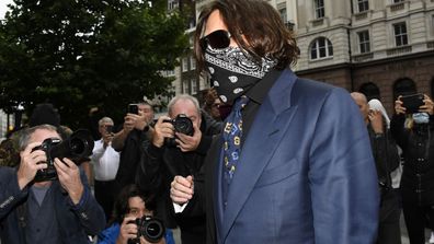 Johnny Depp arrives at the High Court in London, Thursday, July 9, 2020