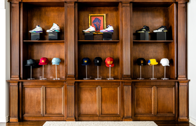 Airbnb Fresh Prince Bel-Air mansion shoe and hat display cabinet