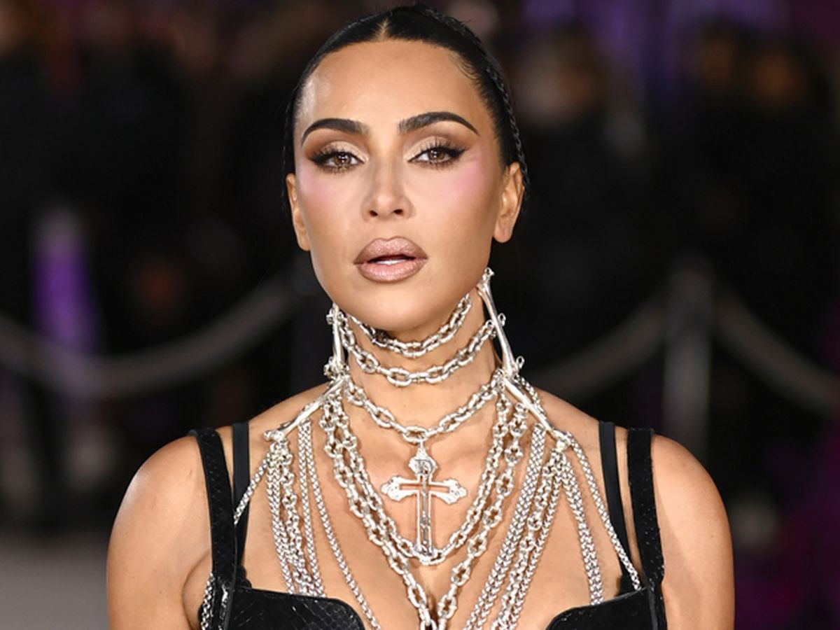 Kim Kardashian wows in black leather corset dress and chains at All Is  Fair's London premiere - 9Style
